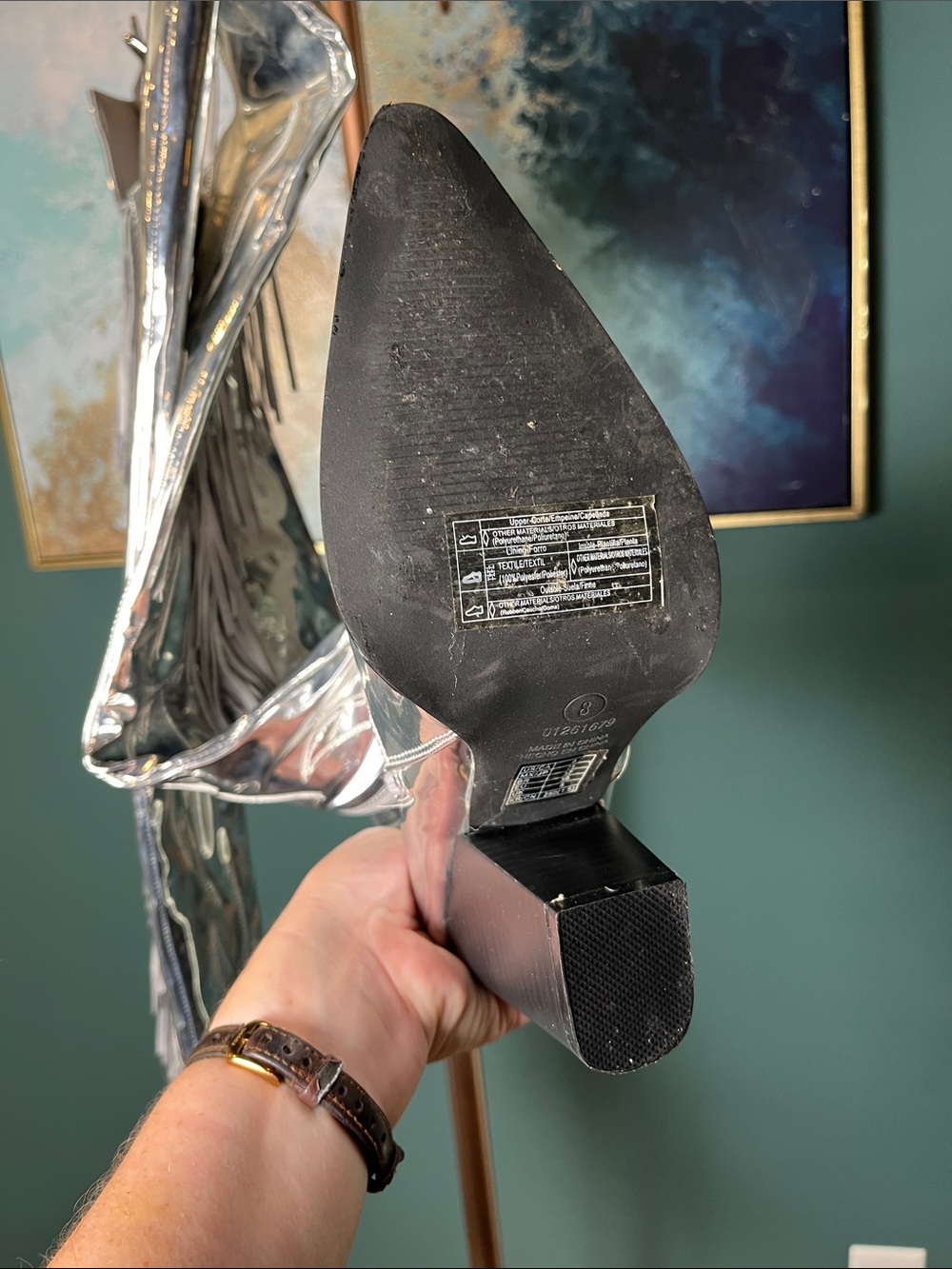 Silver Metallic Over-the-Knee Block Heel Cowgirl Boots - Picture 7 of 9